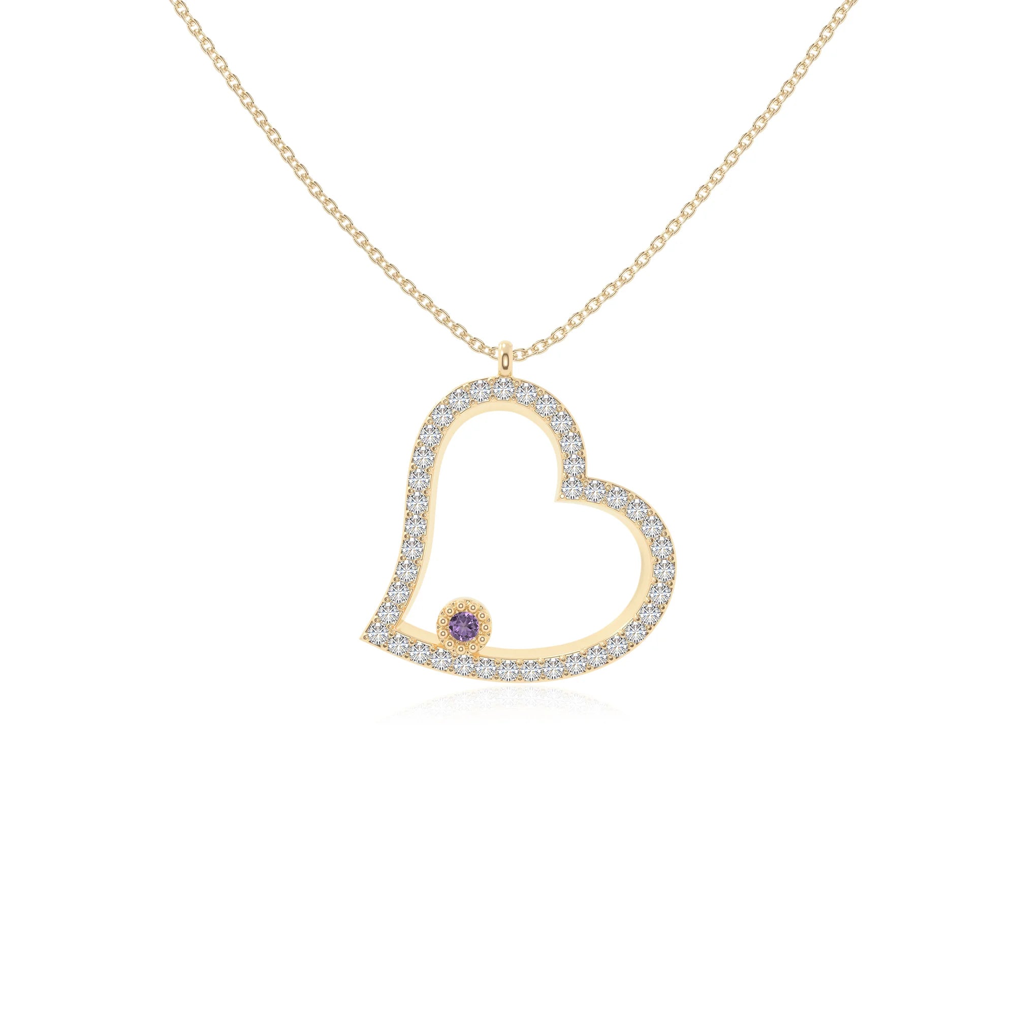 natural amethyst heart necklaces in yellow gold vermeil 