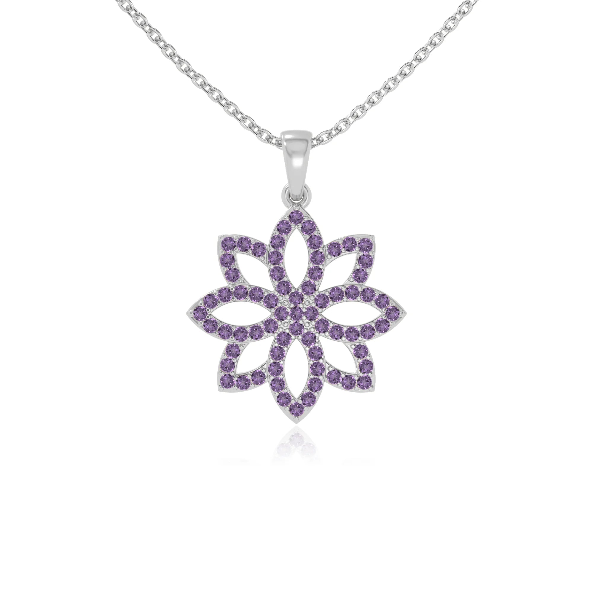 natural amethyst flower necklaces in sterling silver 