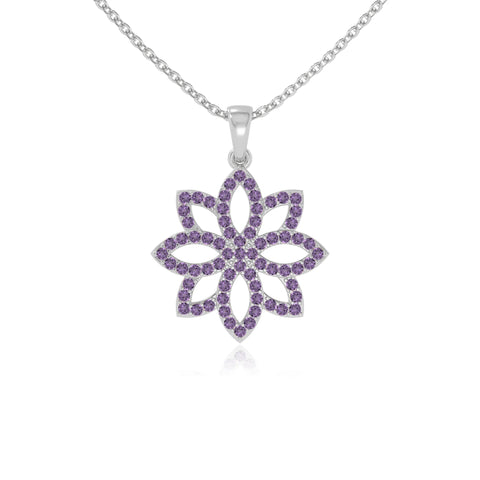 natural amethyst flower necklaces in sterling silver 