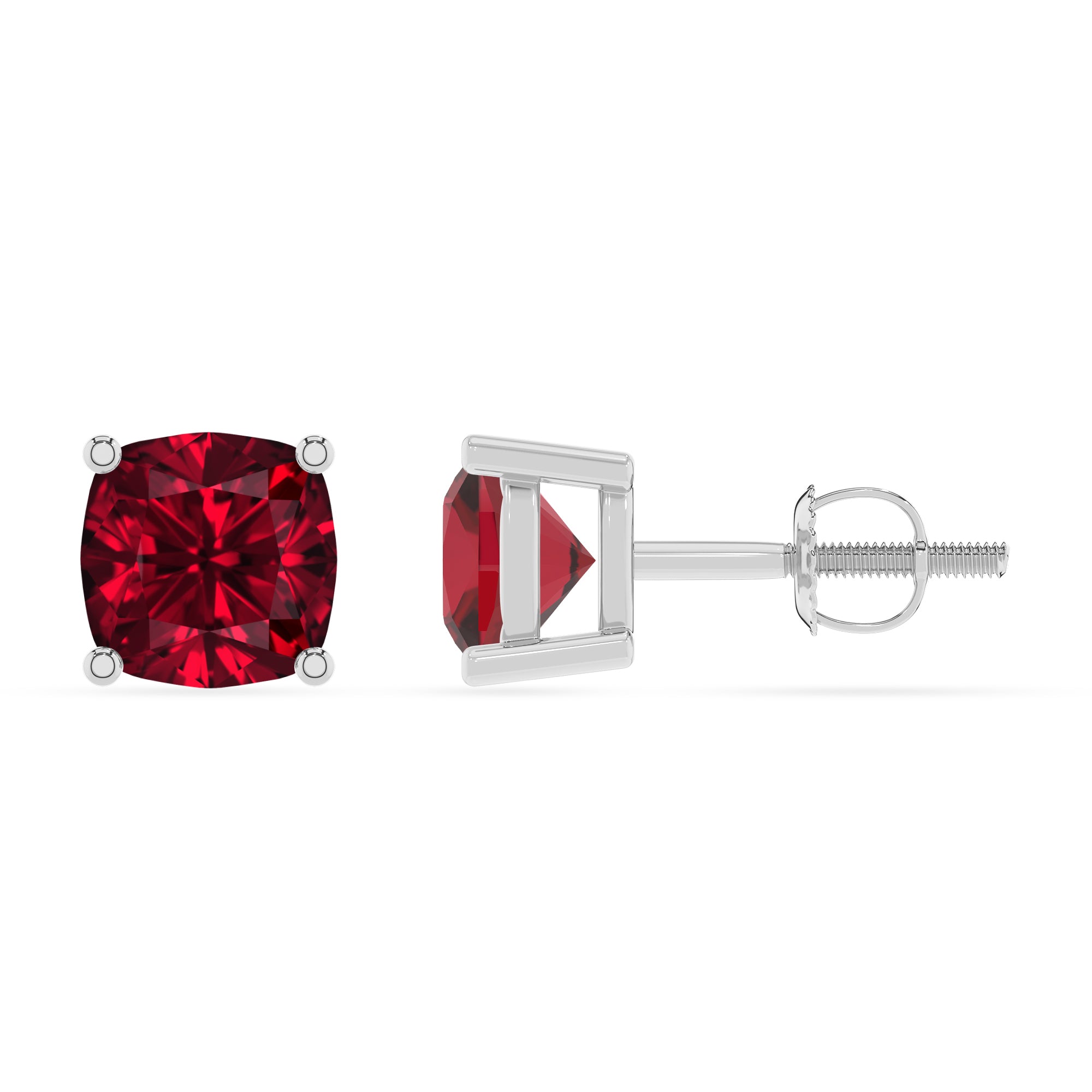 lab grown ruby cushion stud earrings 