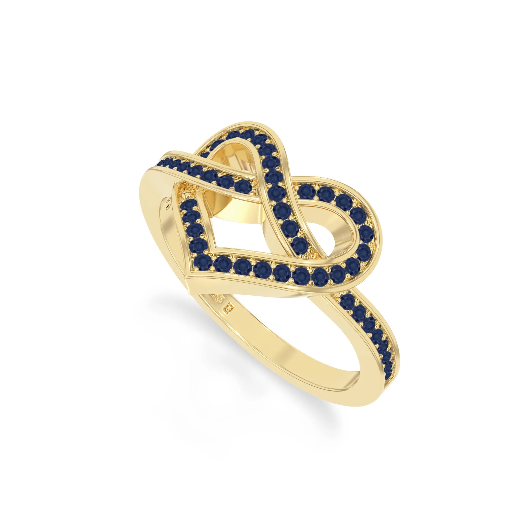 natural blue sapphire infinity knot heart promise rings in yellow gold vermeil