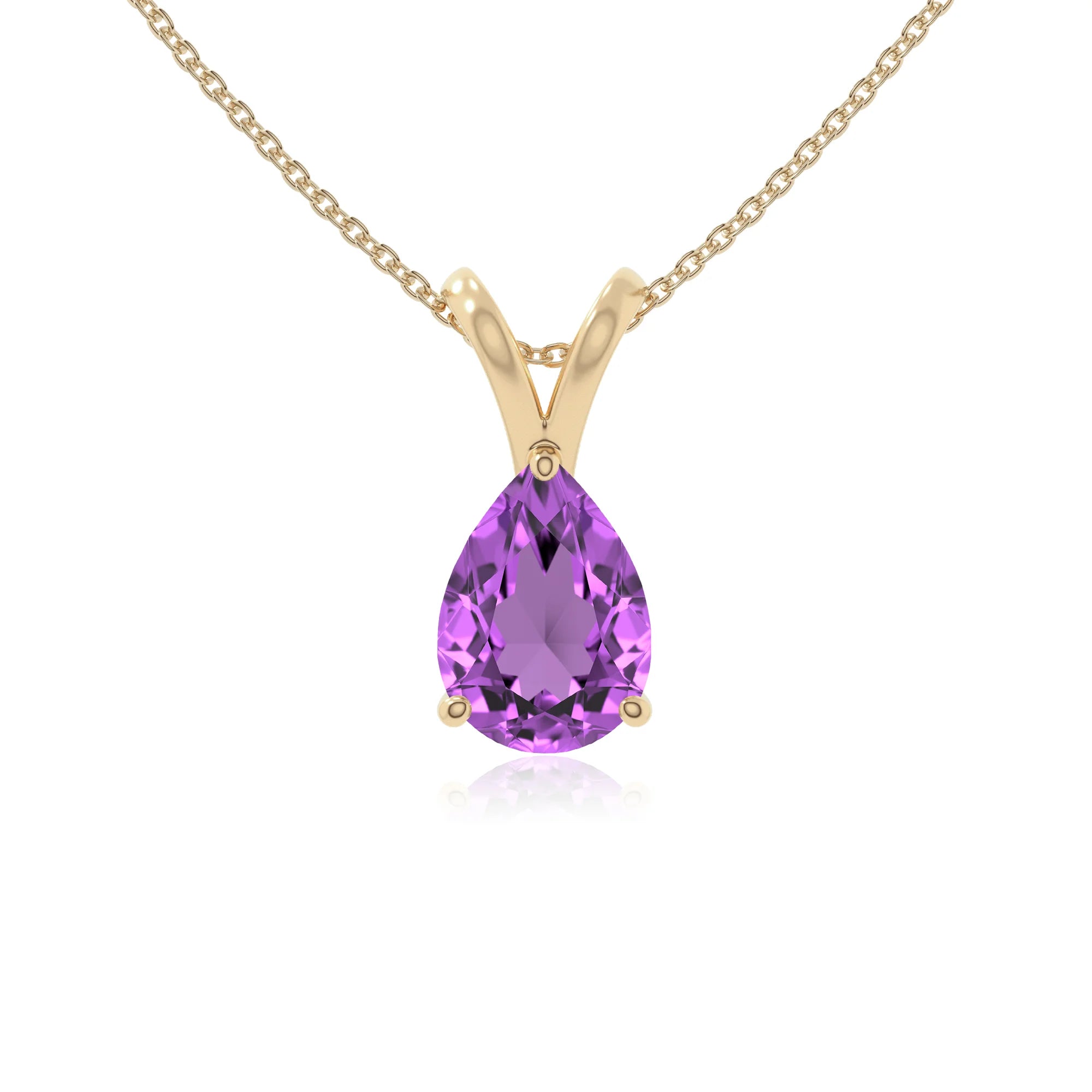 natural amethyst v-bale solitaire necklaces in yellow gold vermeil 