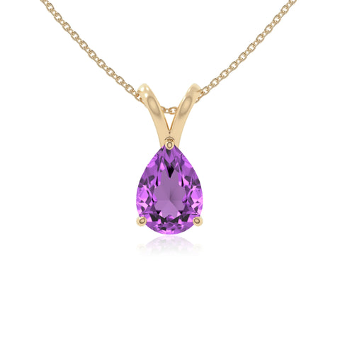 natural amethyst v-bale solitaire necklaces in yellow gold vermeil 