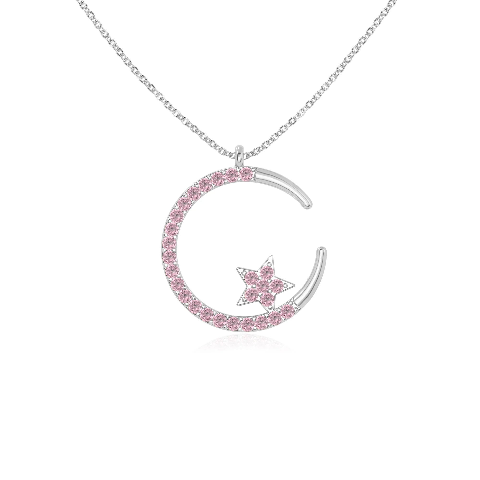 natural pink-tourmaline moon & star necklaces in sterling silver 
