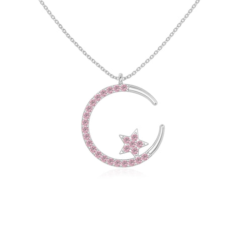 natural pink-tourmaline moon & star necklaces in sterling silver 