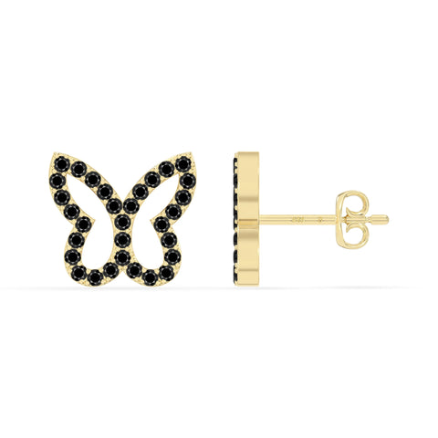 natural black-onyx butterfly stud earrings in yellow gold vermeil 