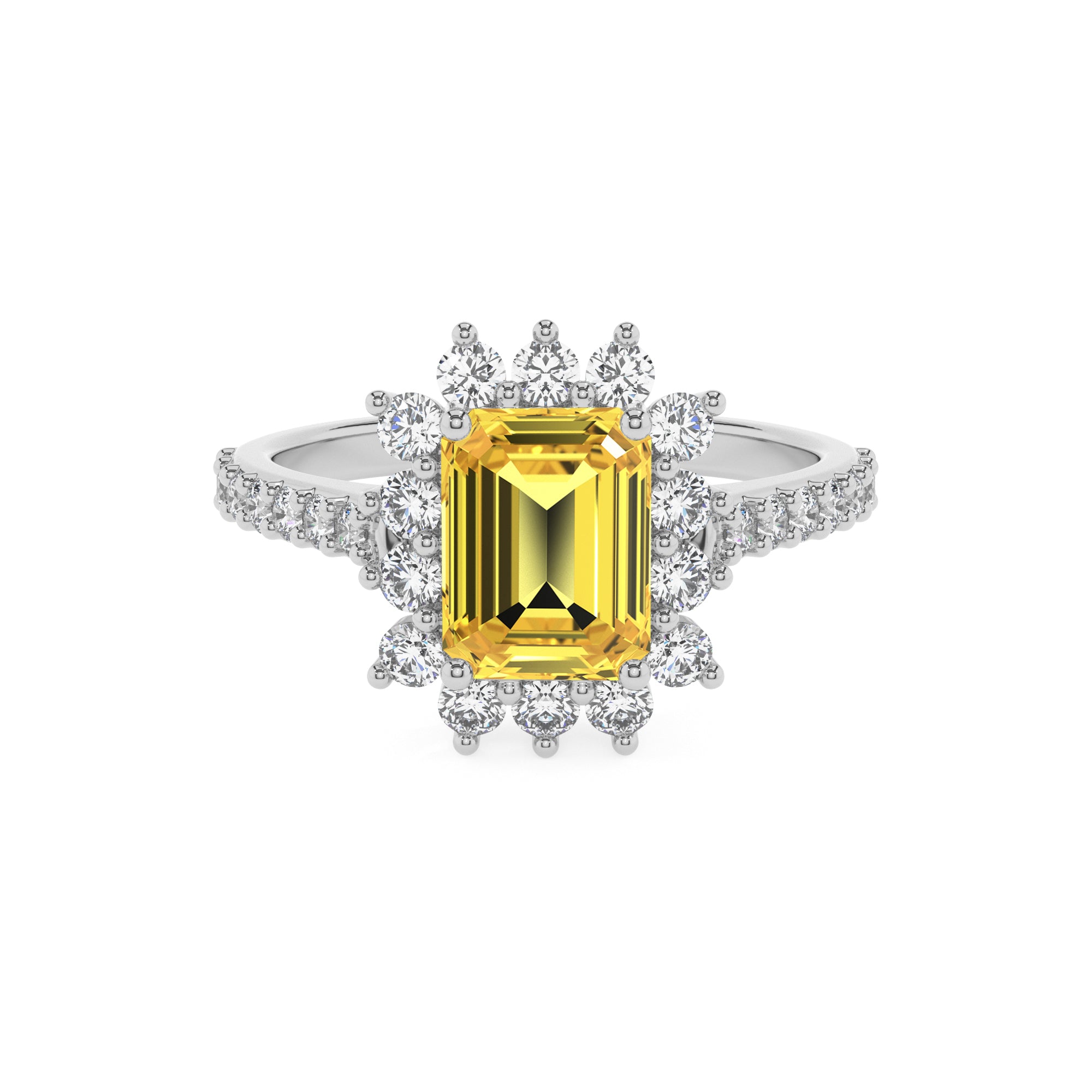 lab-grown yellow-sapphire emerald half eterity halo solitaire engagement ring