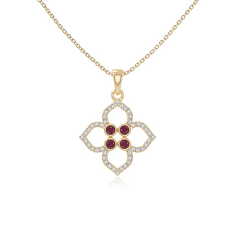natural ruby 4 petal flower necklaces in yellow gold vermeil 
