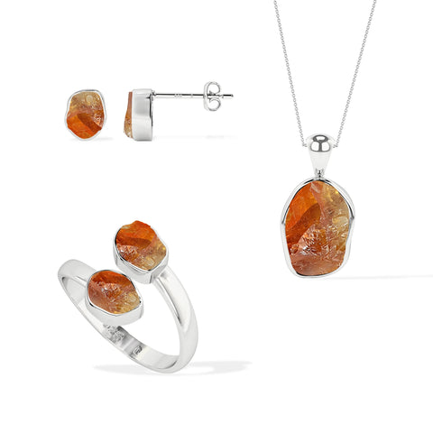 citrine rough shape stackable bezel Jewelry set