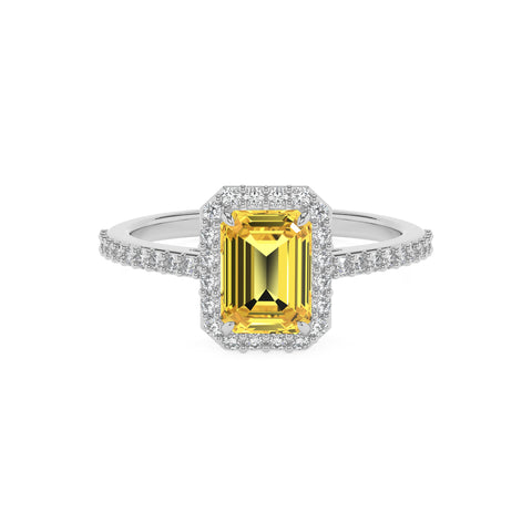 lab-grown yellow-sapphire emerald half eterity halo solitaire engagement ring