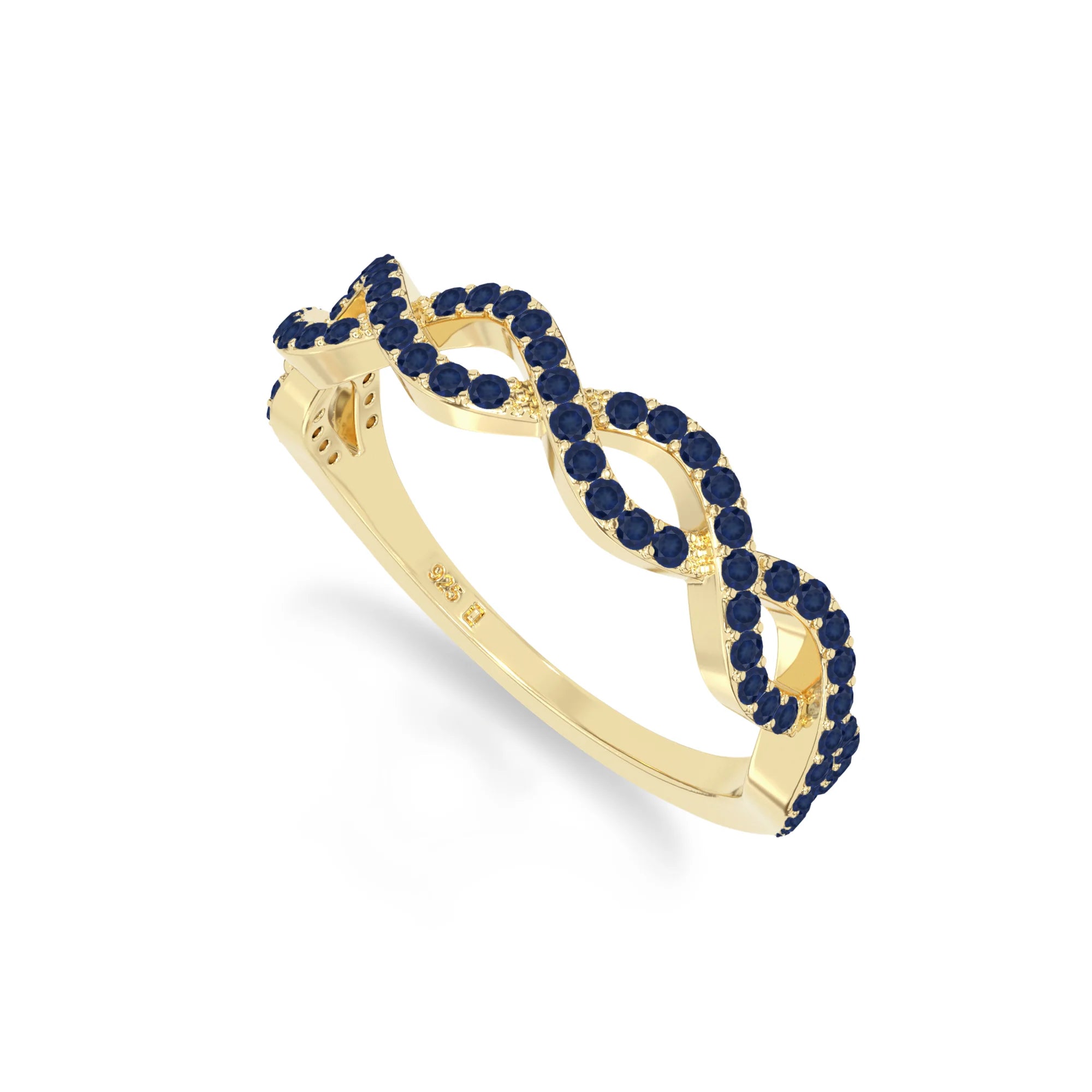 natural blue sapphire twisted wedding band rings in yellow gold vermeil