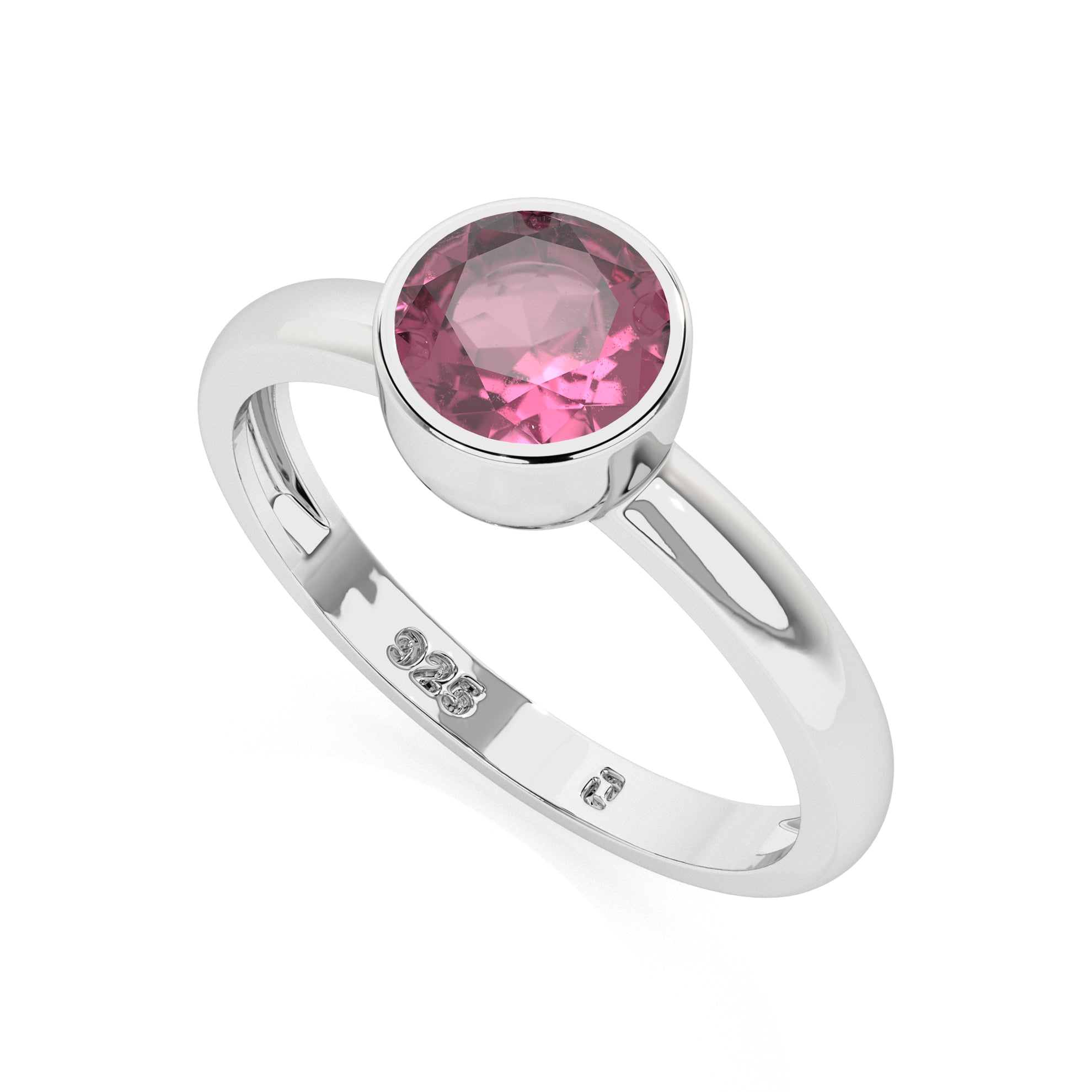 pink tourmaline round cut stackable bezel-set ring