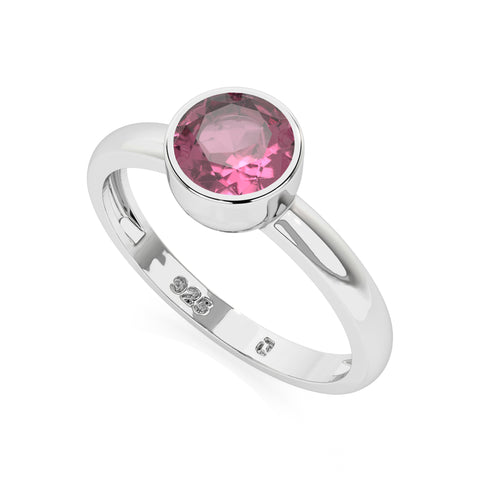 pink tourmaline round cut stackable bezel-set ring