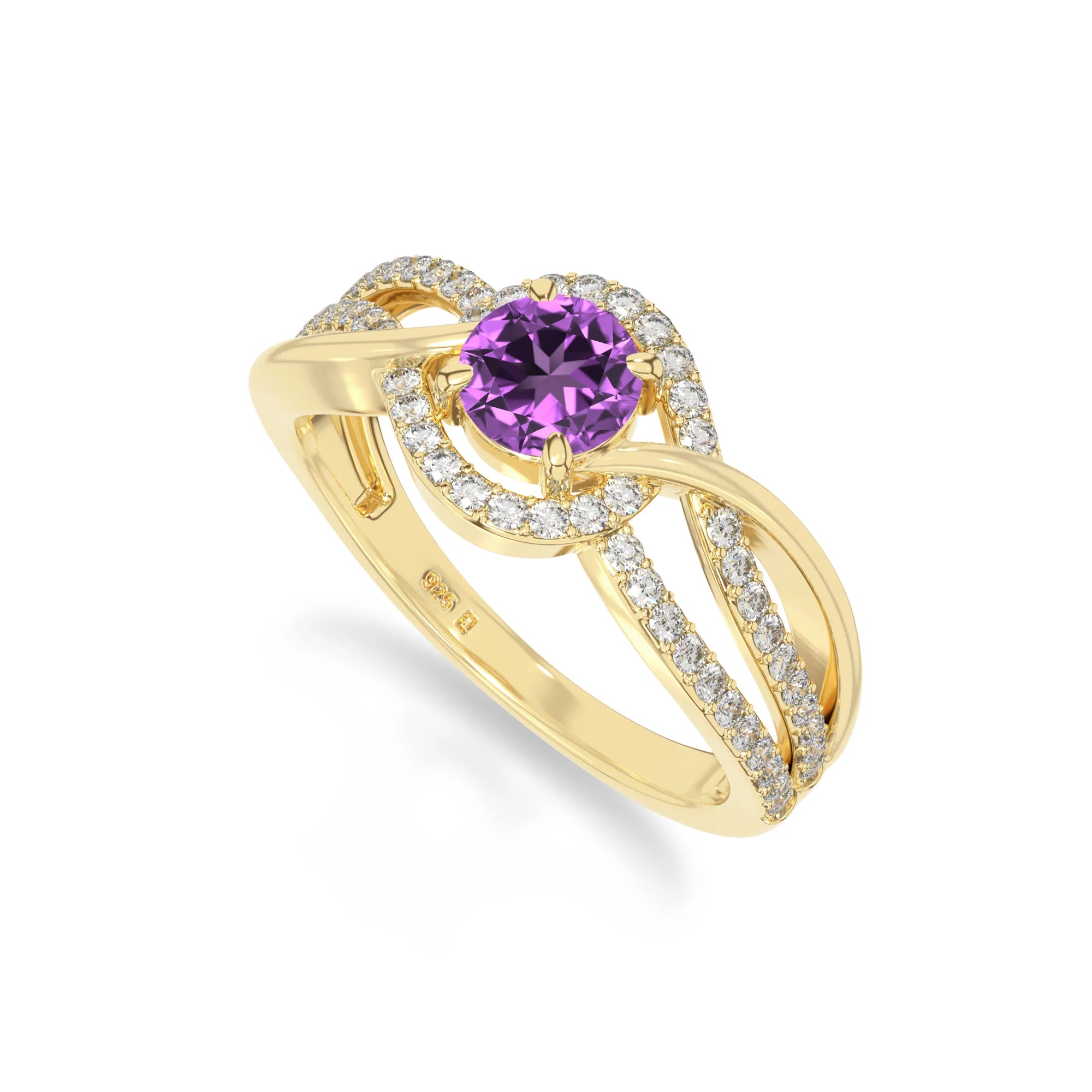 natural amethyst solitaire engagement rings in yellow gold vermeil