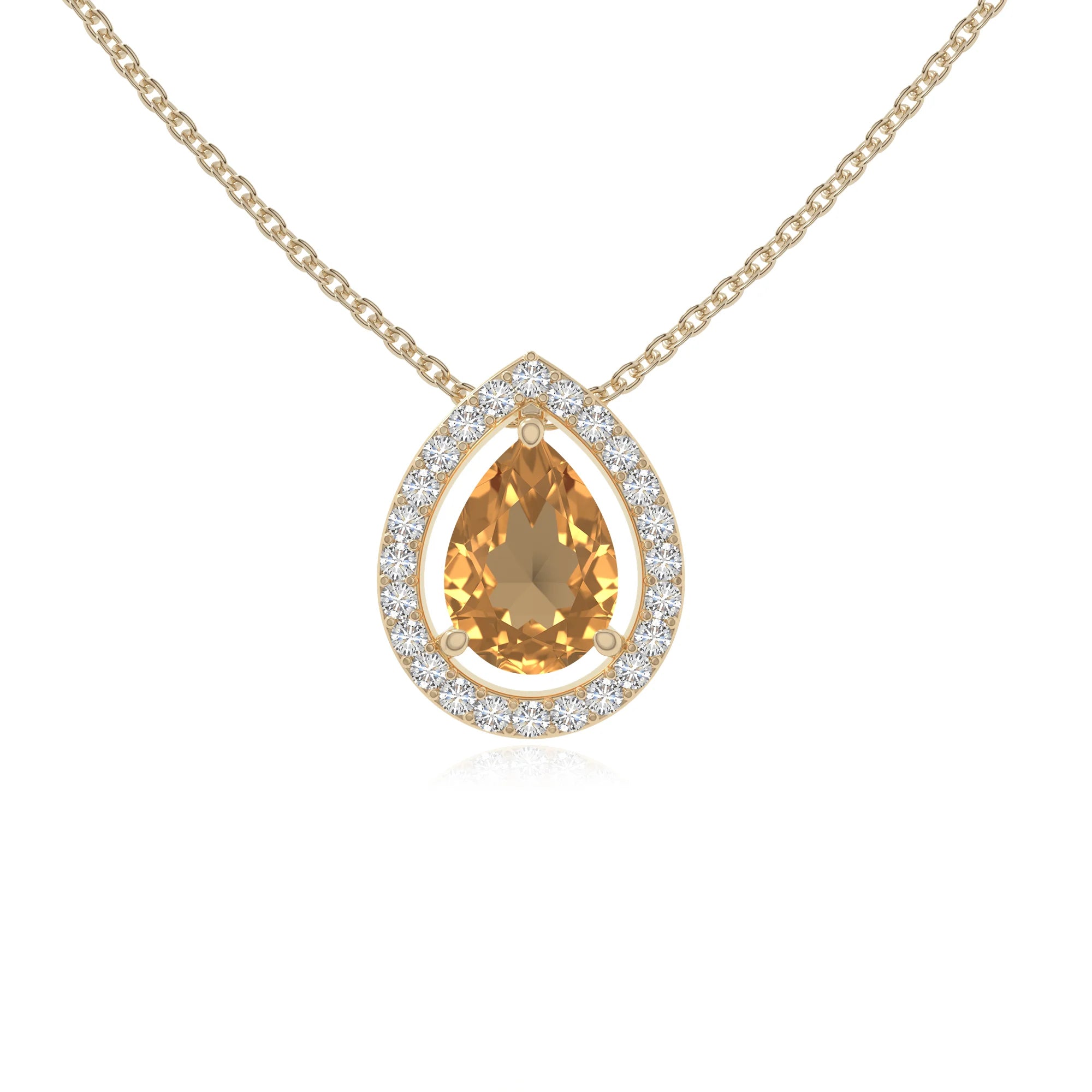 natural citrine solitaire halo necklaces in yellow gold vermeil 