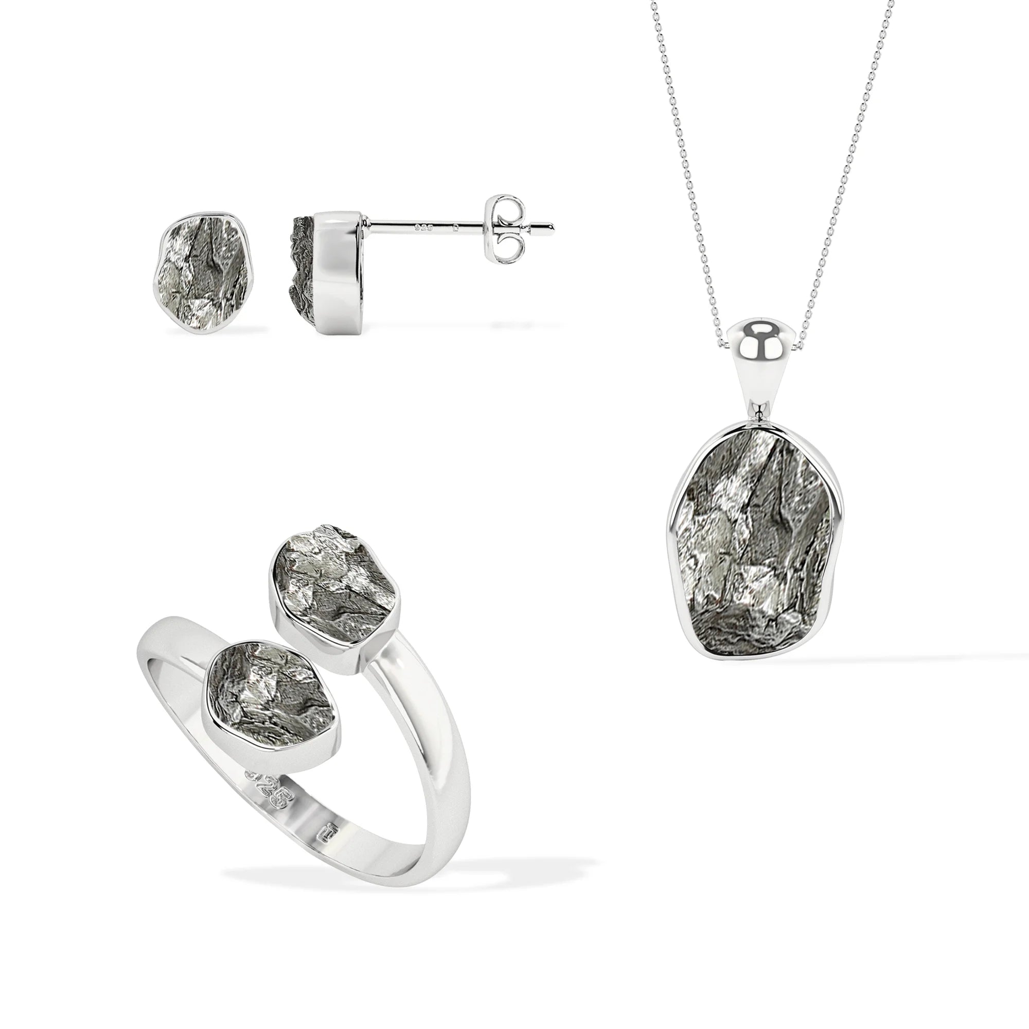 meteorite rough shape stackable bezel Jewelry set