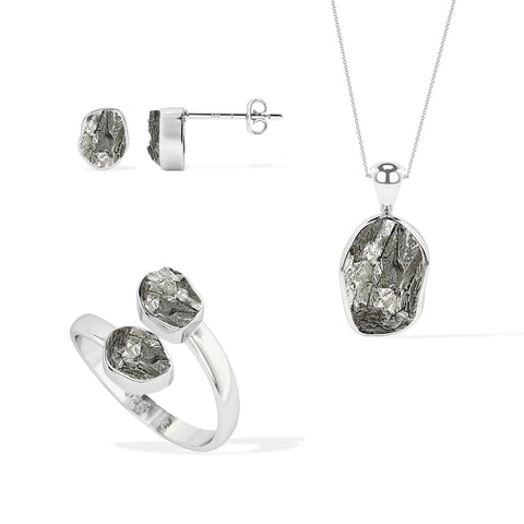 meteorite rough shape stackable bezel Jewelry set