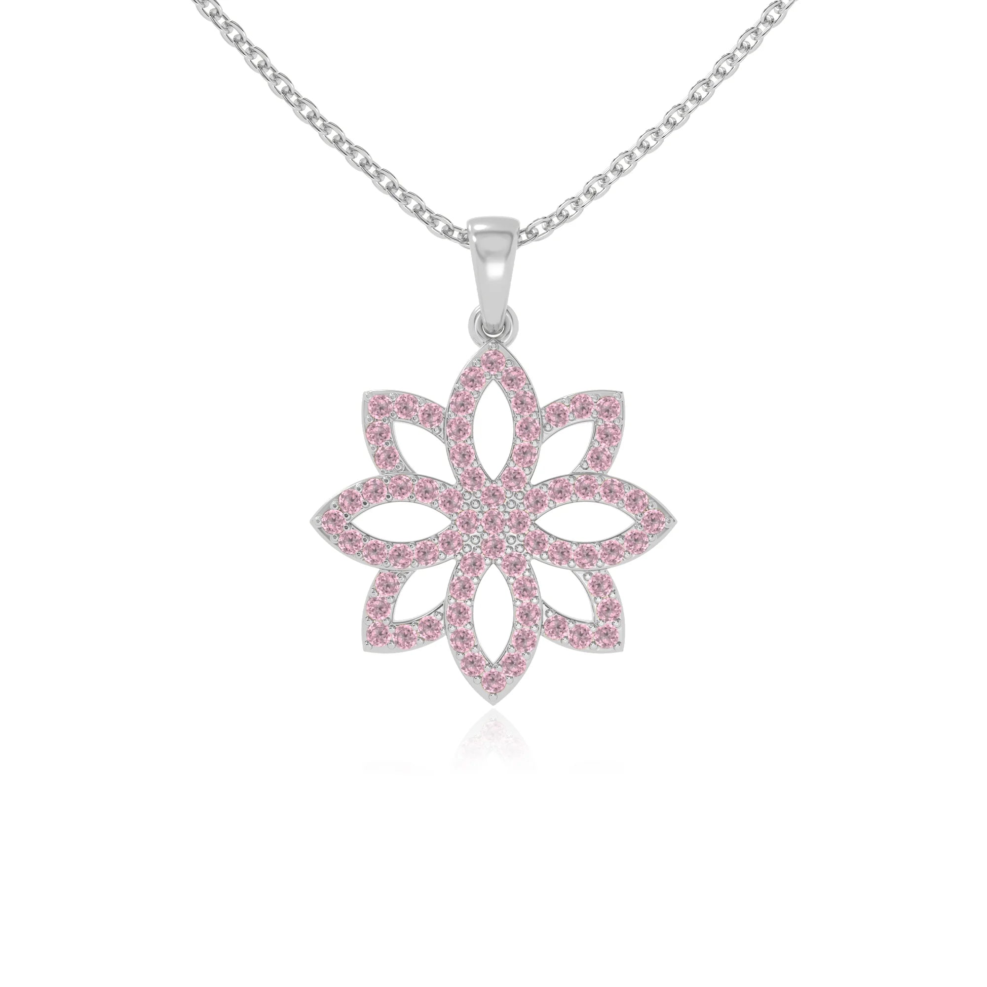 natural pink-tourmaline flower necklaces in sterling silver 
