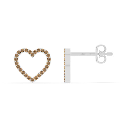 natural citrine heart stud earrings in sterling silver 
