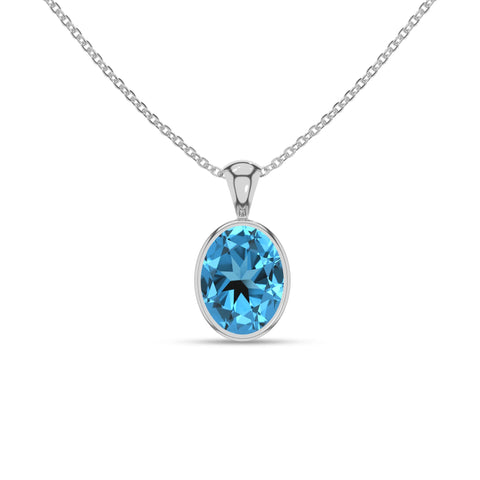 Natural Swiss Blue Topaz Oval Shape Pendant Necklace