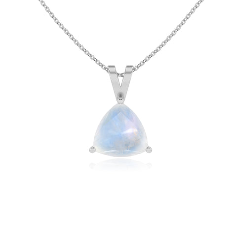 natural rainbow moonstone trillion shape solitaire v-bale pendant necklace