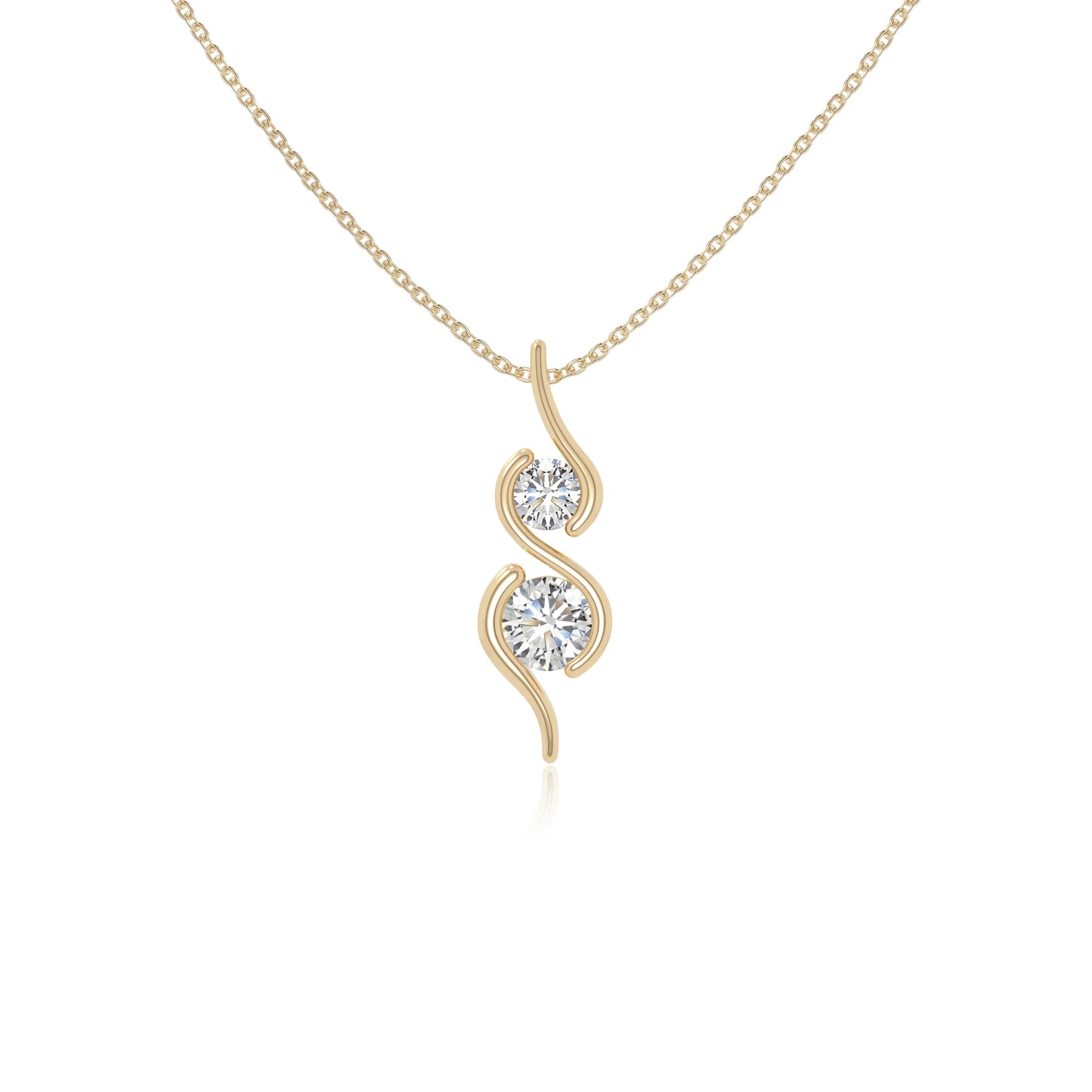 moissanite 2 stone infinity necklaces in yellow gold vermeil 