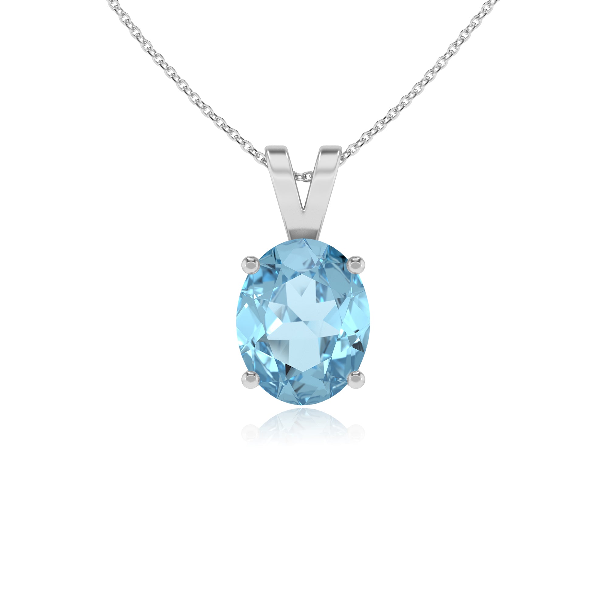 lab grown aquamarine oval shape solitaire v-bale pendant necklace