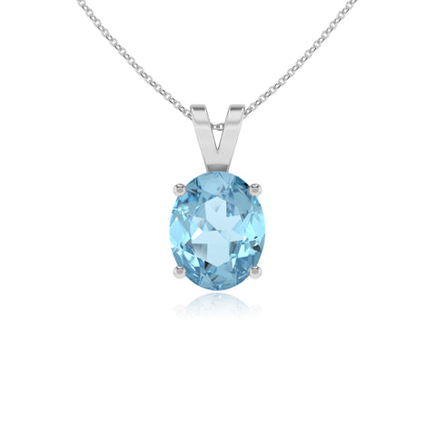 lab grown aquamarine oval shape solitaire v-bale pendant necklace