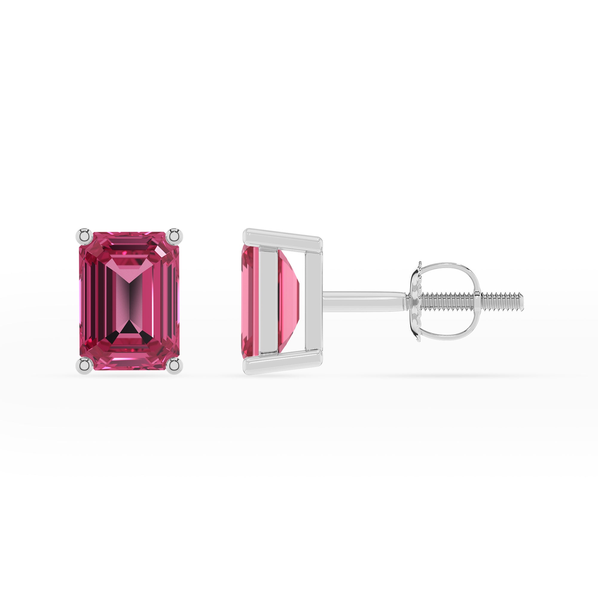 natural pink tourmaline emerald cut stud earrings 