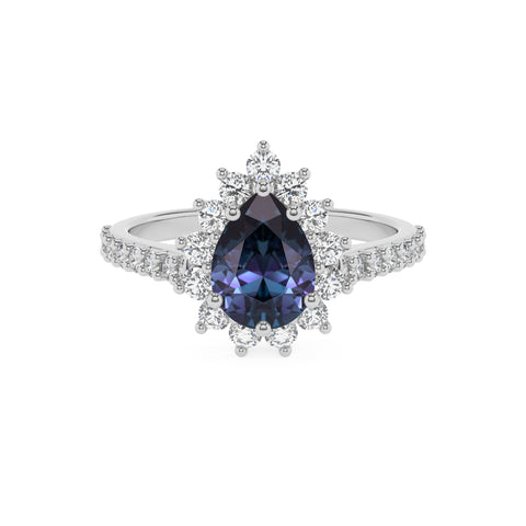 lab grown alexandrite pear half eterity halo solitaire engagement ring