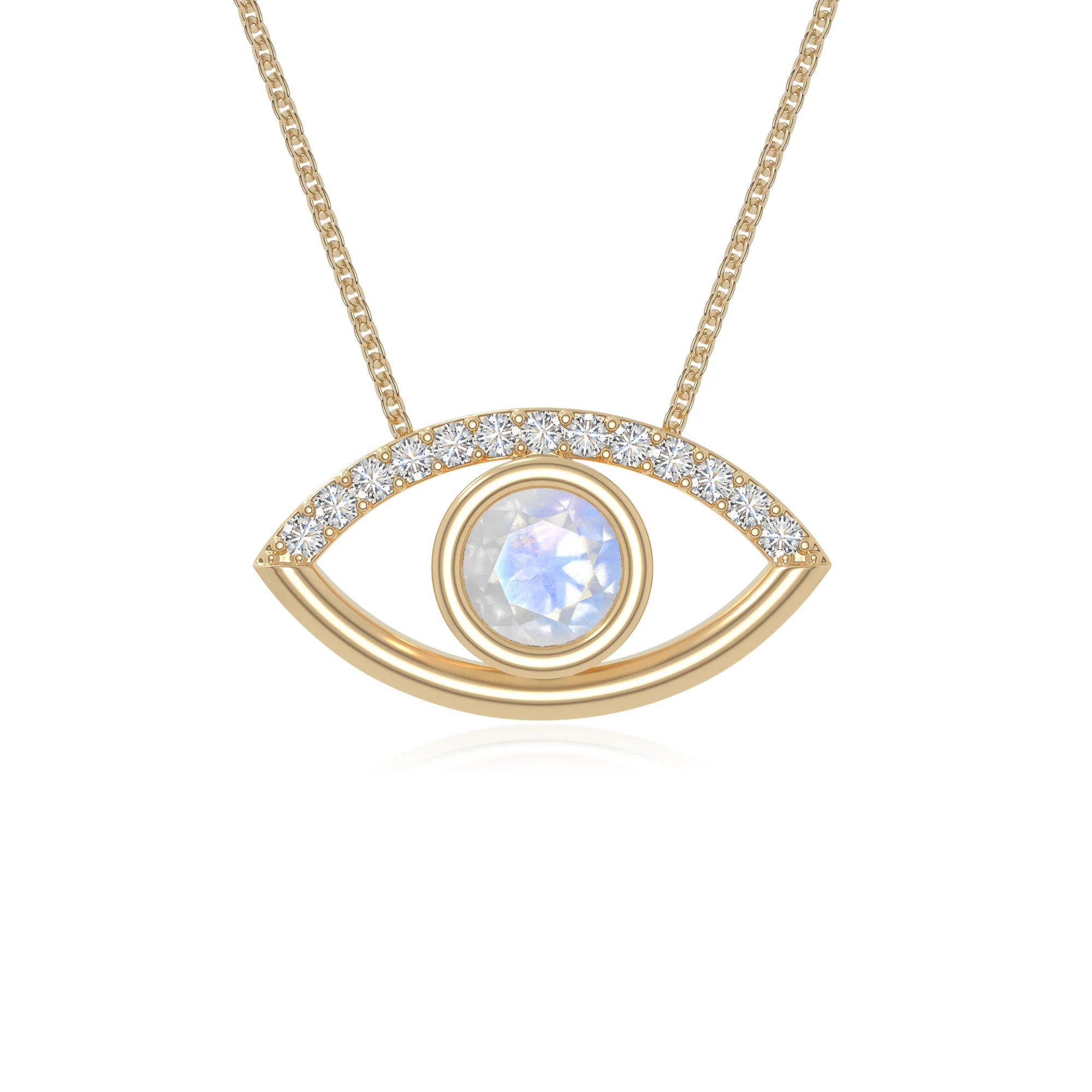 rainbow moonstone evil eye necklaces in yellow gold vermeil 
