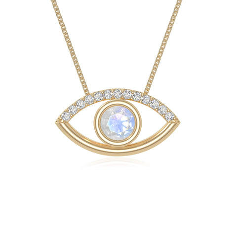 rainbow moonstone evil eye necklaces in yellow gold vermeil 