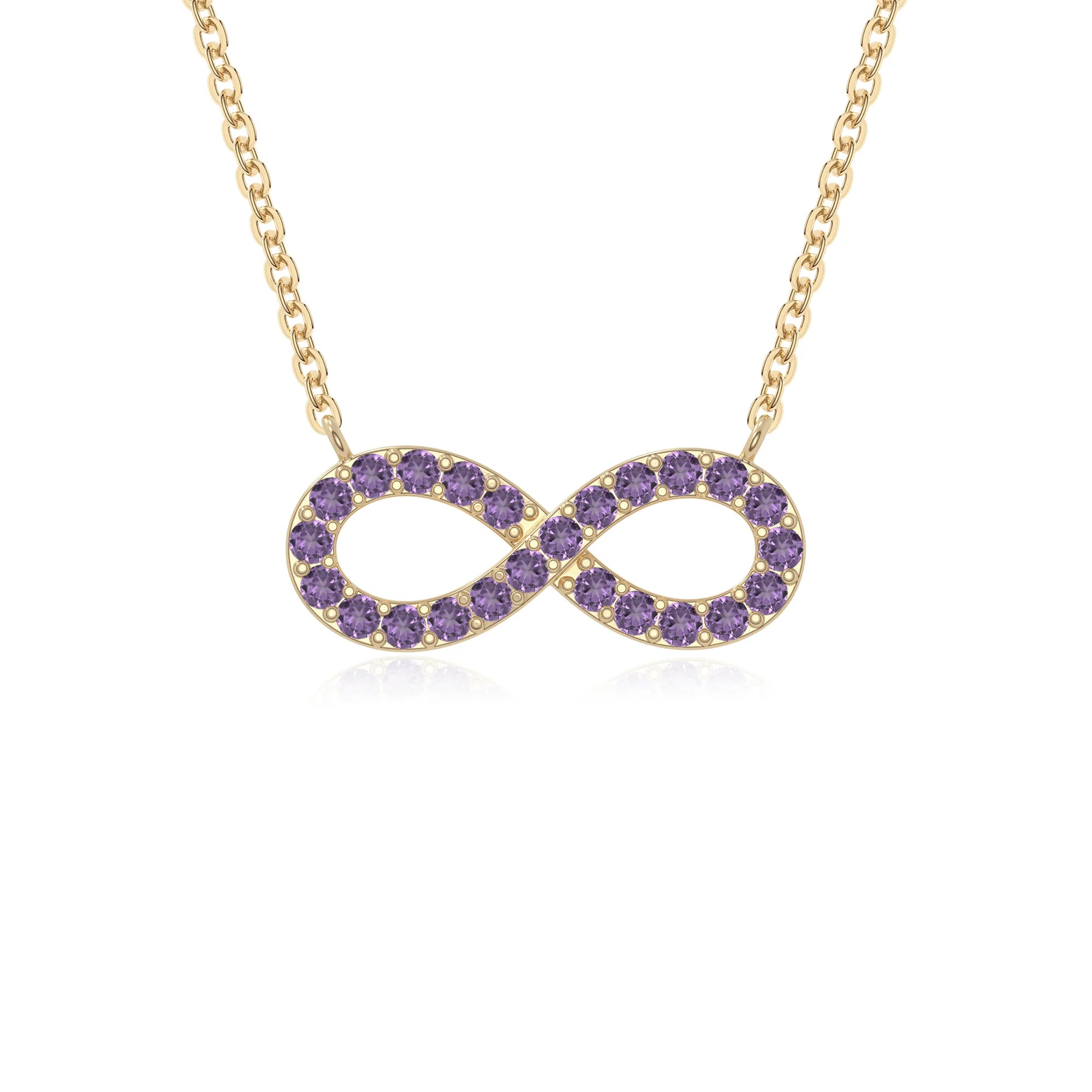 natural amethyst infinity necklaces in yellow gold vermeil 