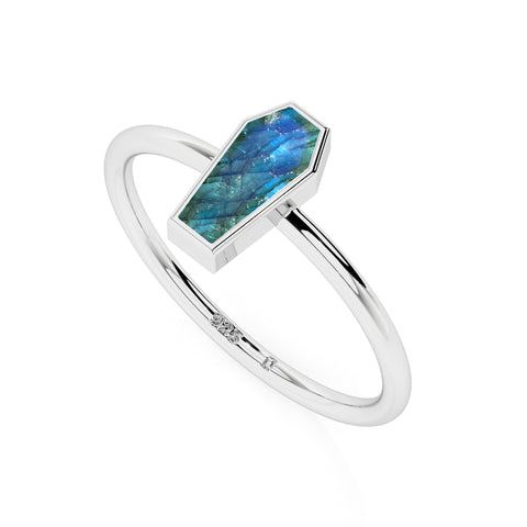 labradorite coffin shape stackable bezel-set ring