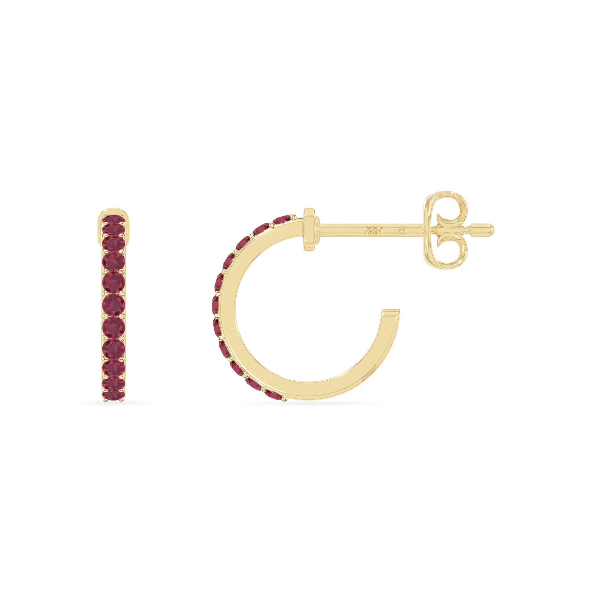 natural ruby hoop earrings in yellow gold vermeil 