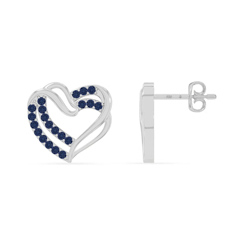 natural blue-sapphire heart-in-heart stud earrings in sterling silver 