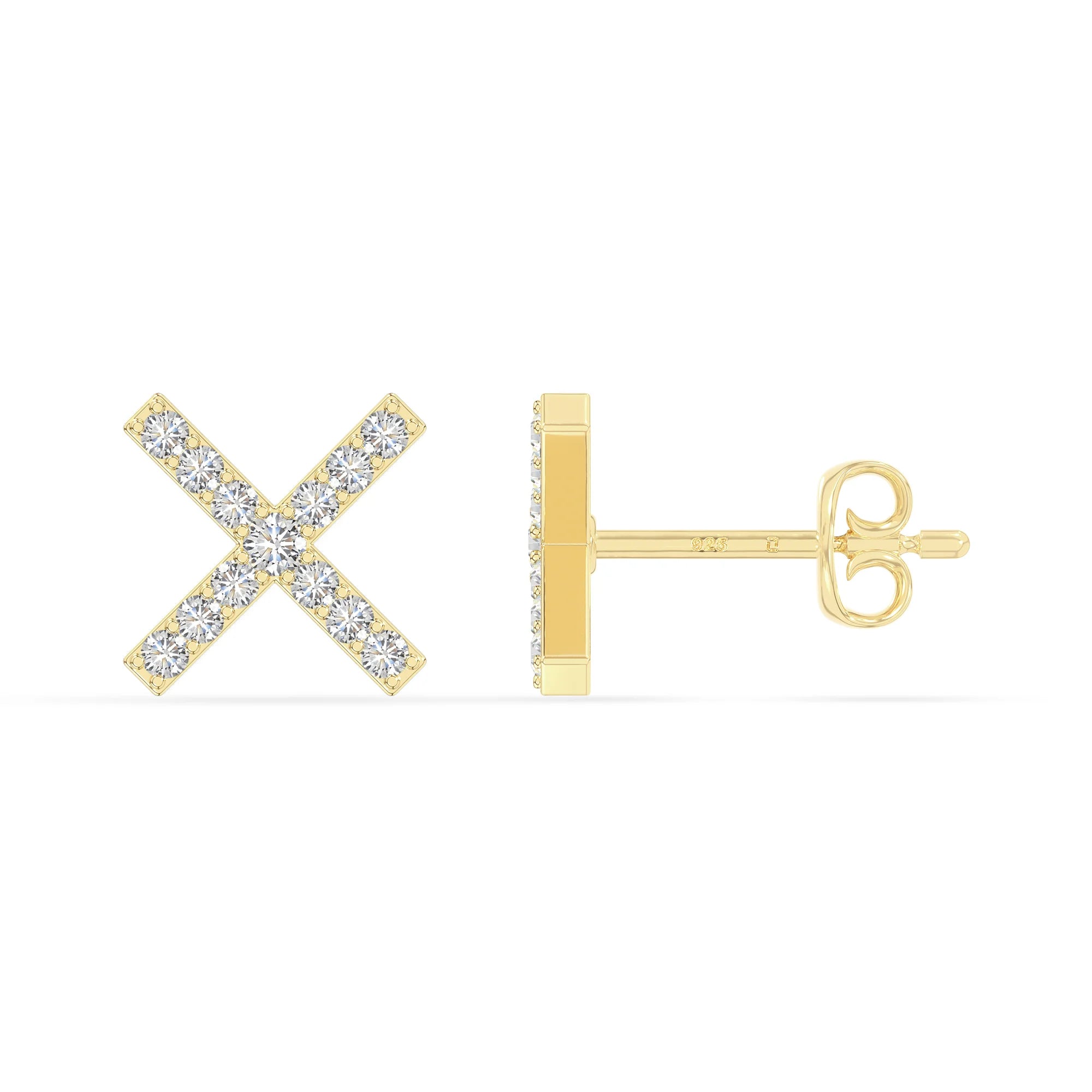 moissanite x stud earrings in yellow gold vermeil 