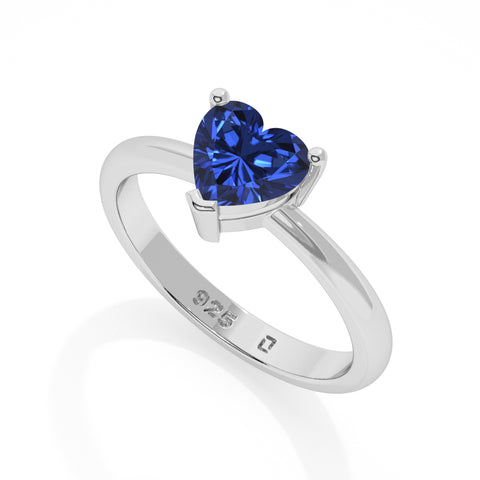 blue sapphire heart cut solitaire prong-set ring