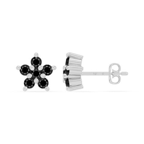 natural black-onyx flower stud earrings in sterling silver 
