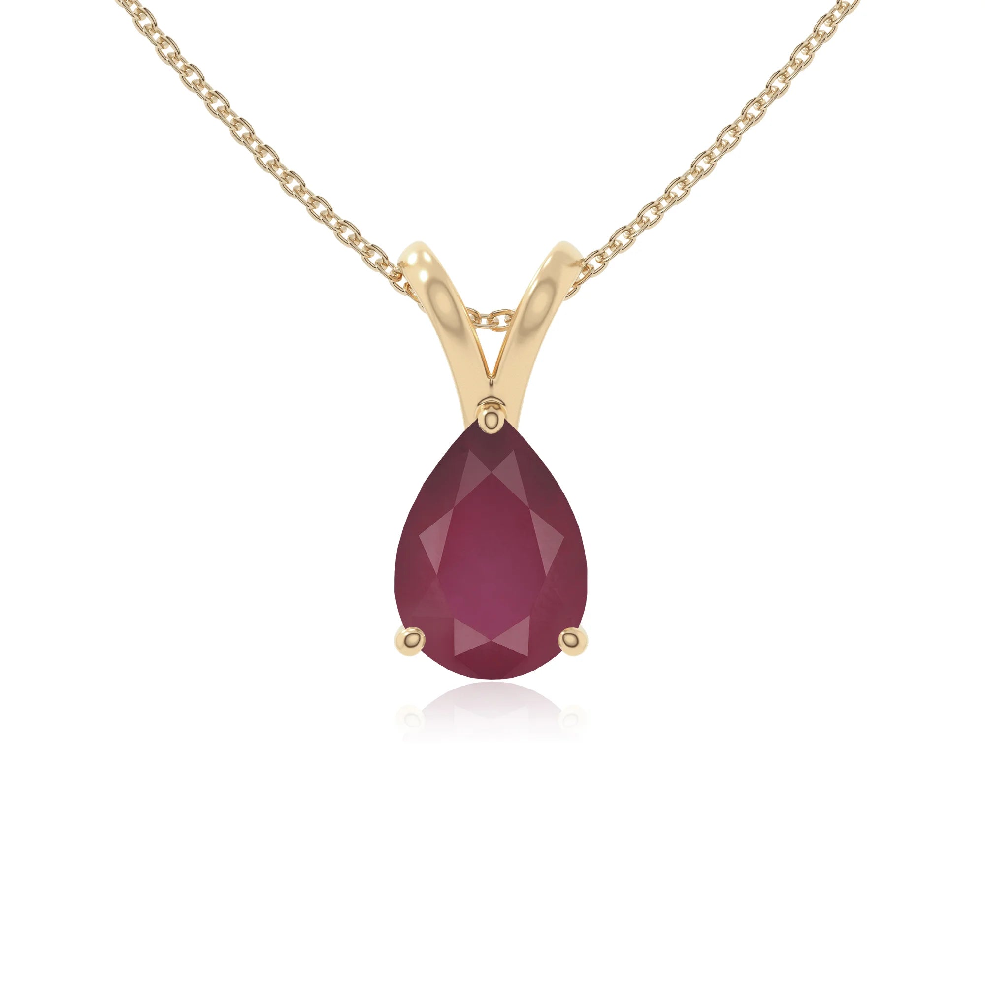 natural ruby v-bale solitaire necklaces in yellow gold vermeil 