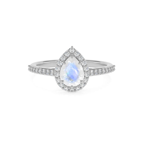 natural rainbow-moonstone pear half eterity halo solitaire engagement ring