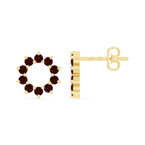 natural garnet sun stud earrings in yellow gold vermeil 
