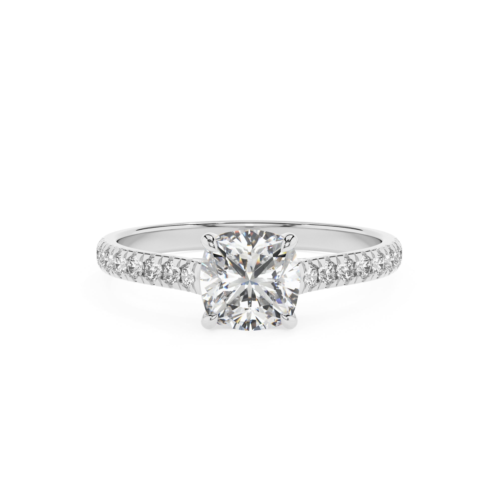 lab-grown moissanite cushion half eterity solitaire engagement ring