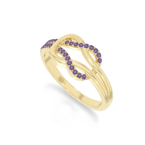 natural amethyst infinity knot promise rings in yellow gold vermeil