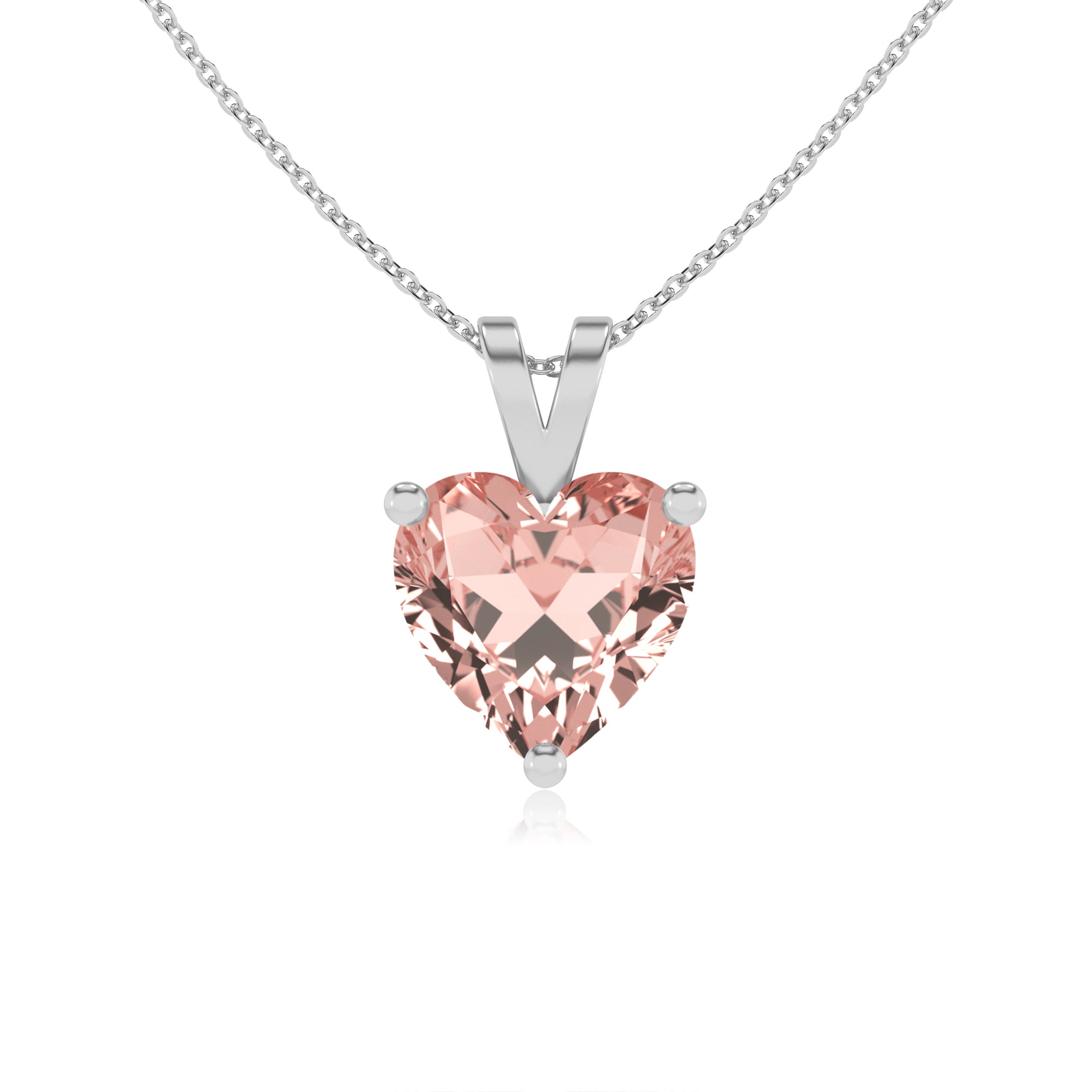 lab grown morganite heart shape solitaire v-bale pendant necklace