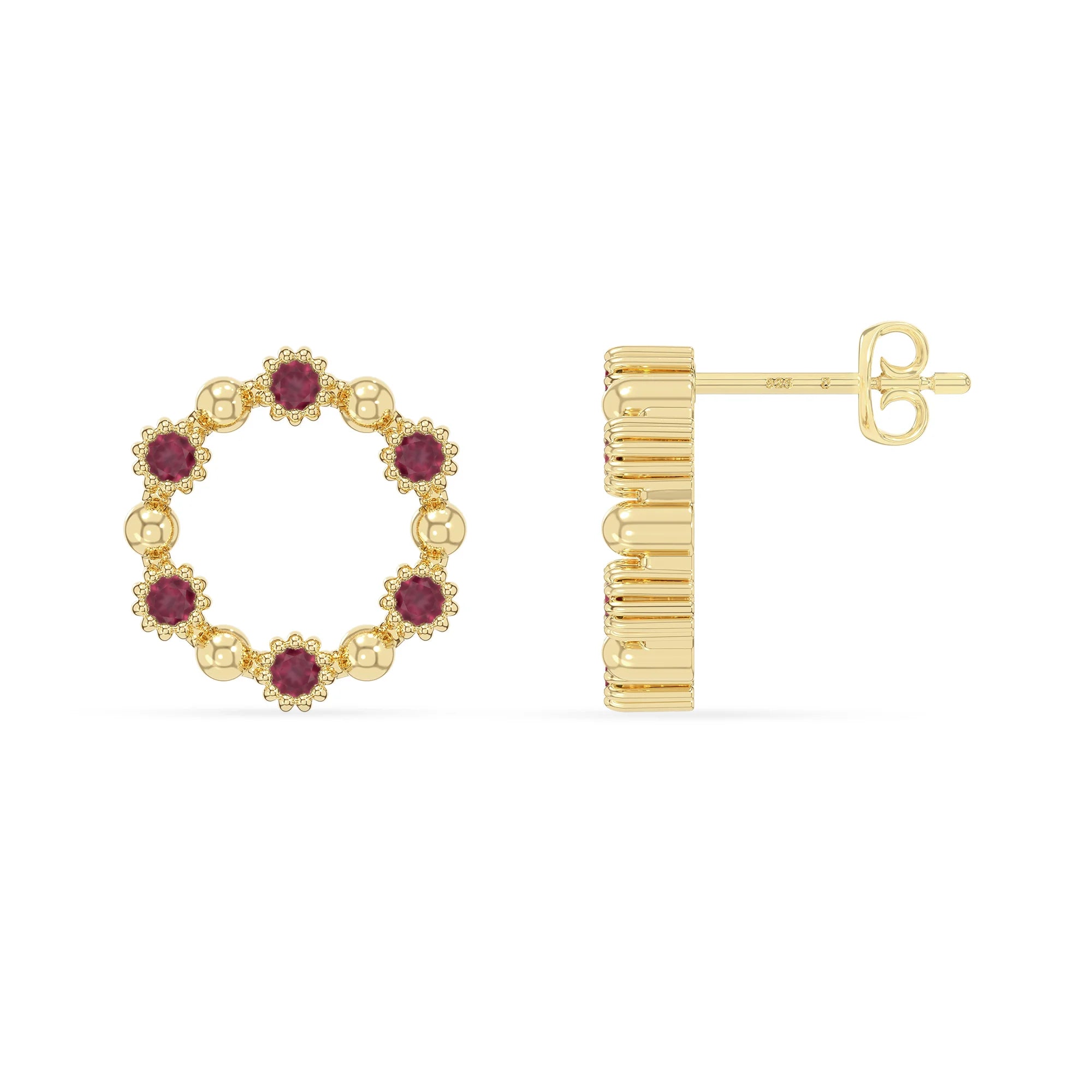 natural ruby circle-of-life stud earrings in yellow gold vermeil 