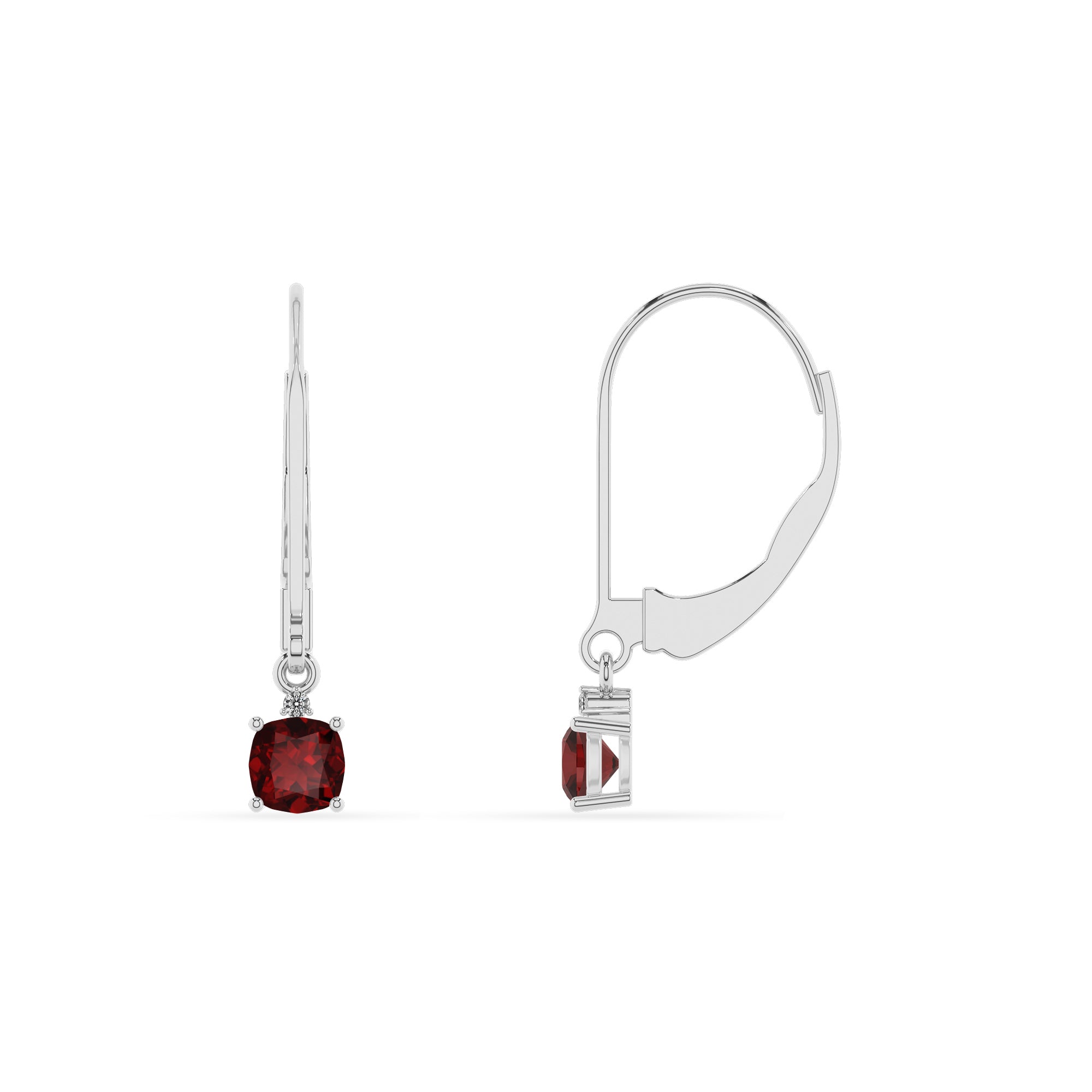 natural garnet cushion dangle earrings with moissanite 