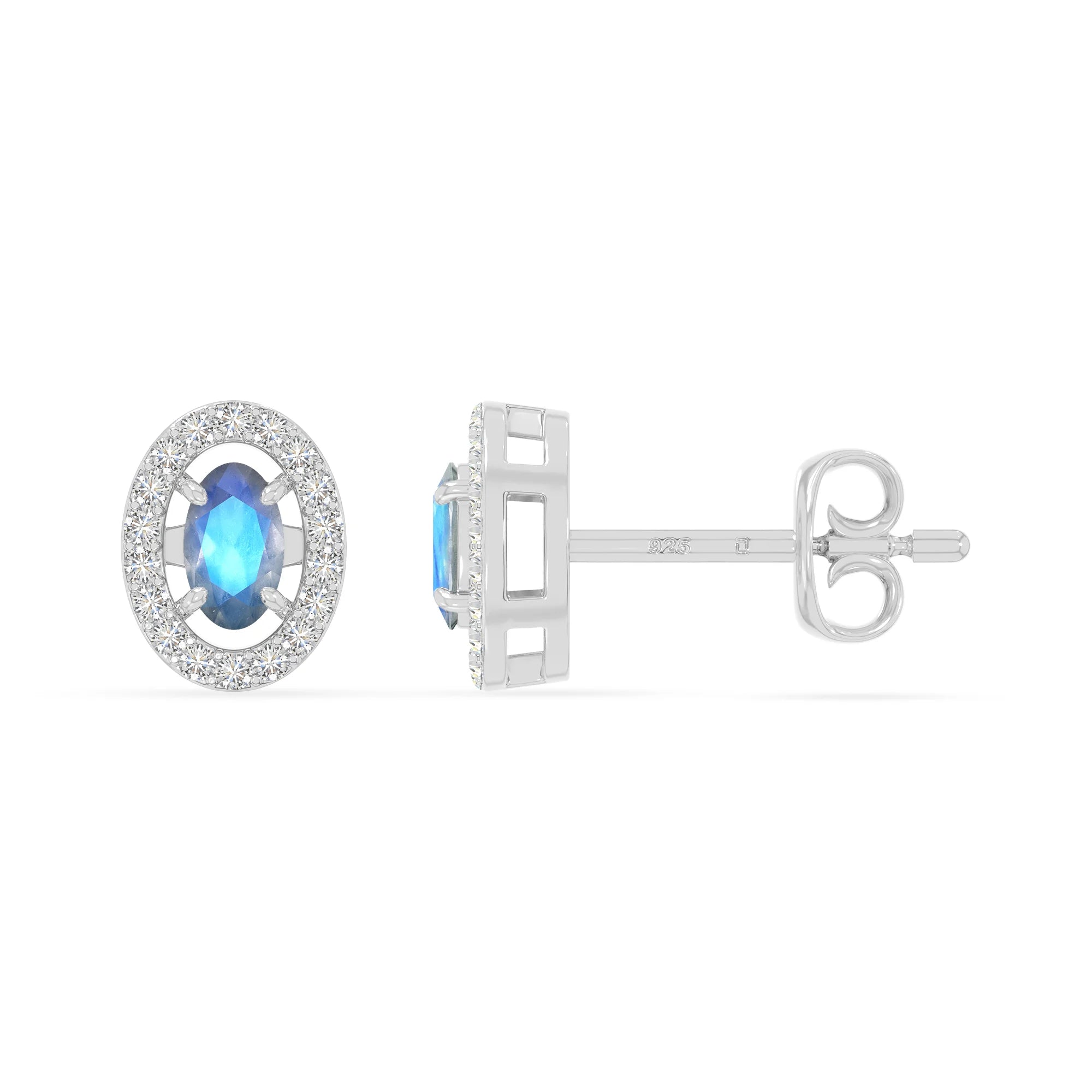 natural labradorite halo stud earrings in sterling silver 