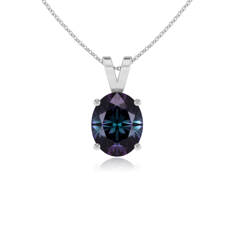 lab grown alexandrite oval shape solitaire v-bale pendant necklace