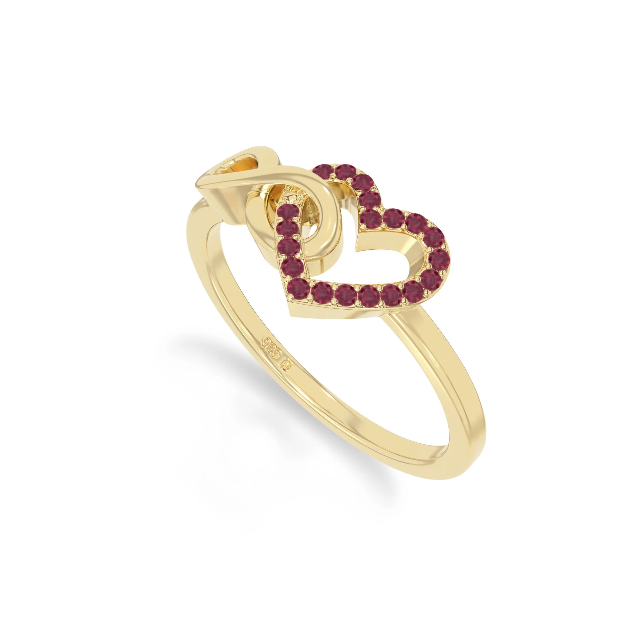 natural ruby infinity heart promise rings in yellow gold vermeil